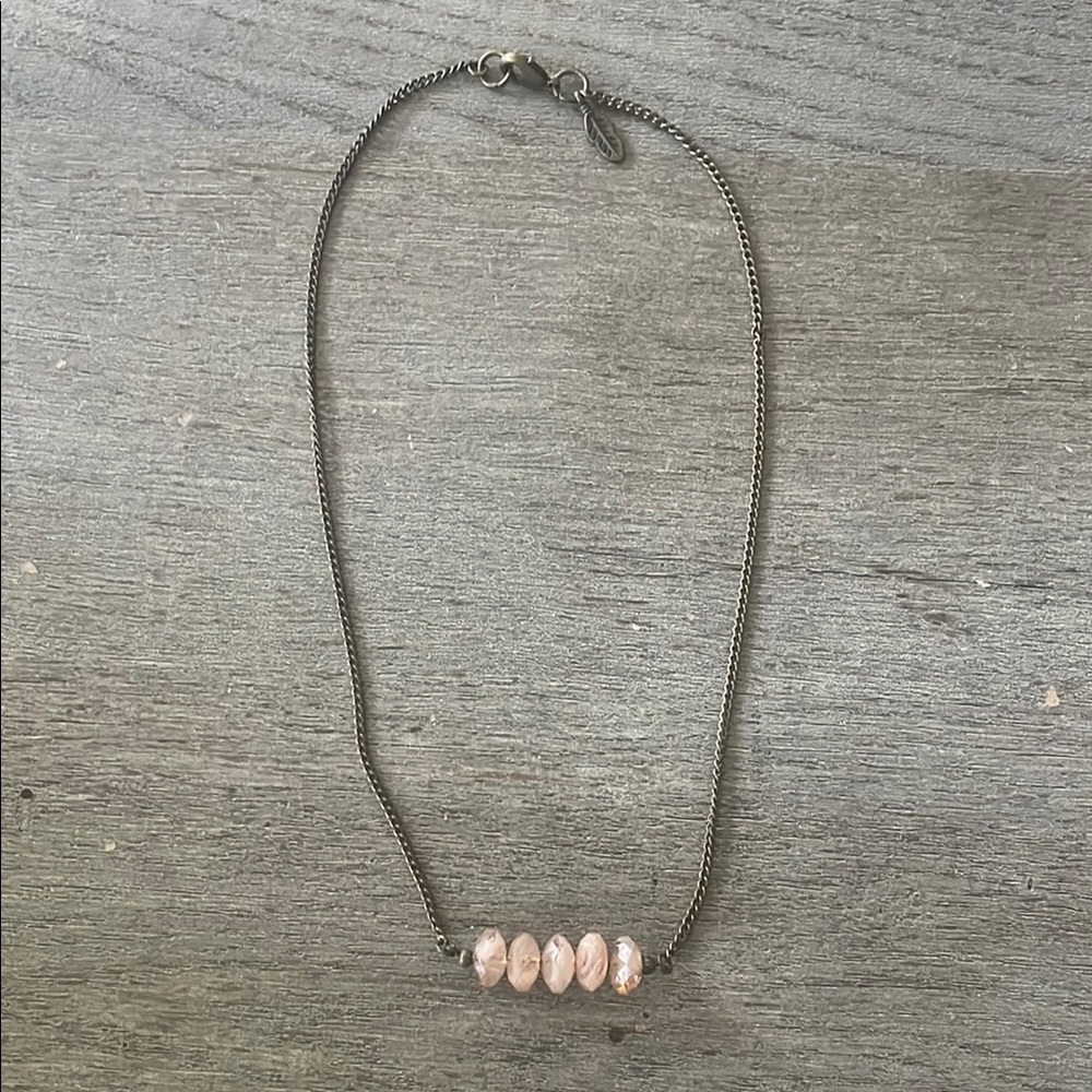 Women’s Bronze Colored Metal and Pink Beaded Necklace, 17 Inches